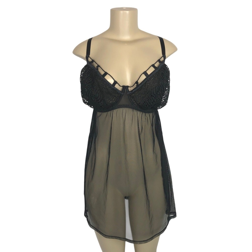 Cacique Crochet Lace Sheer Mesh Babydoll Chemise Nightgown Lingerie 22/24 3X